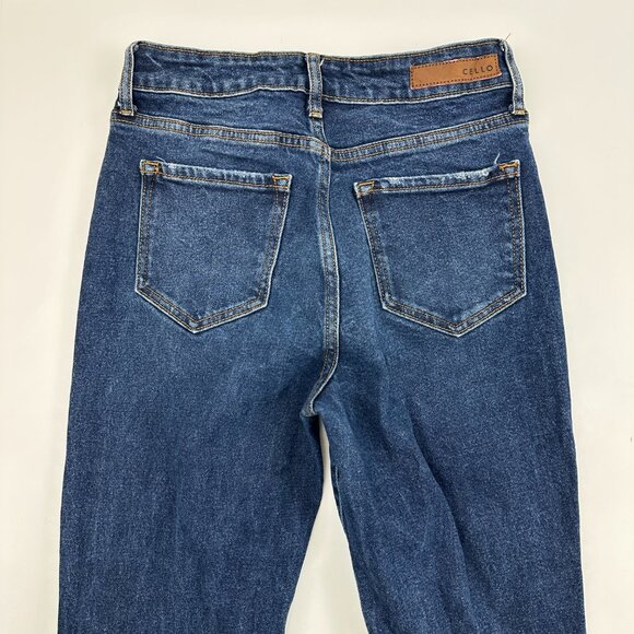 Cello Flare Raw Hem Women's size 5 Dark Wash Blue Denim Jeans - Picture 5 of 5